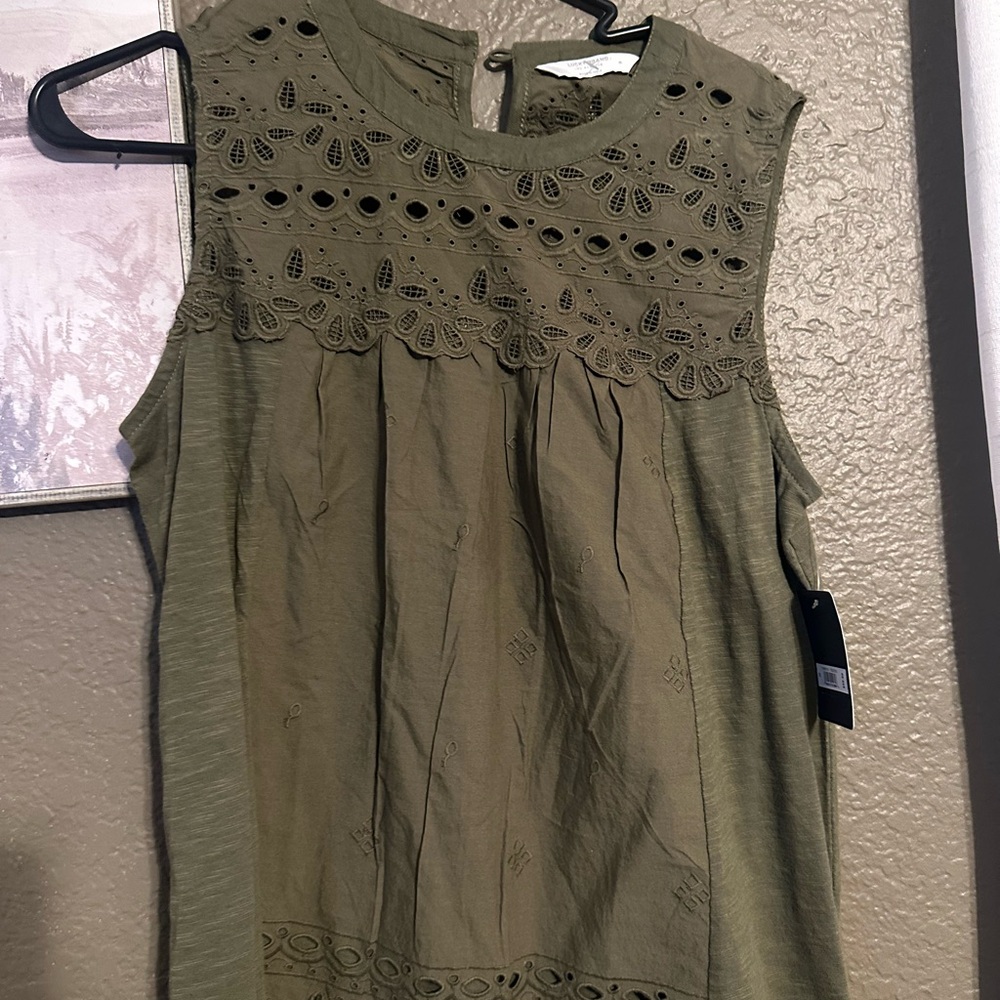 Lucky Brand Olive Lace Detail Blouse